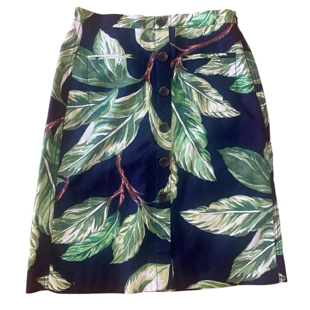 Ann Taylor Tropical Leaf Button Front Skirt